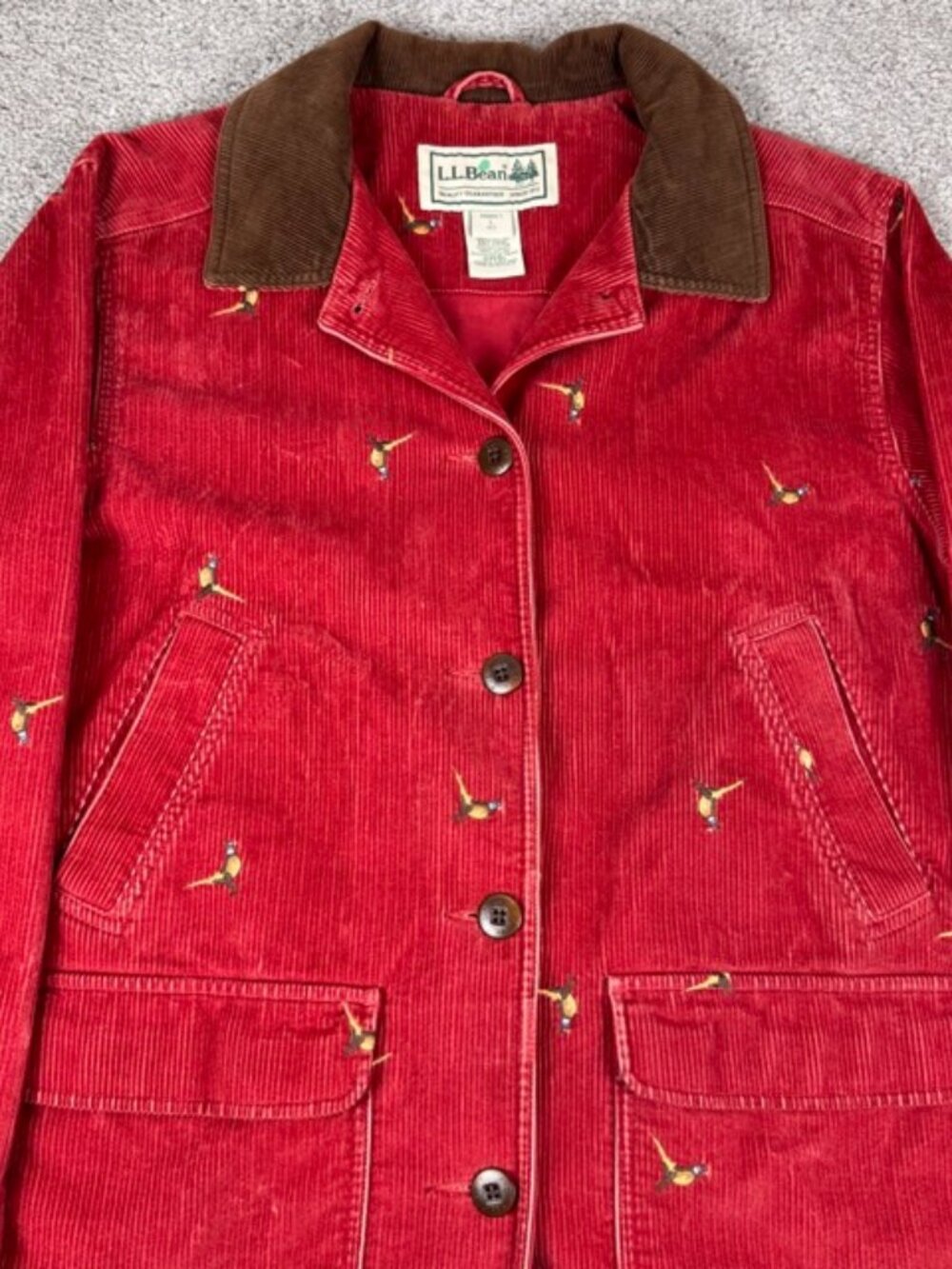 LL Bean Vintage Archive Red Corduroy Pheasant Barn Jacket Coat Women’s Large Pet